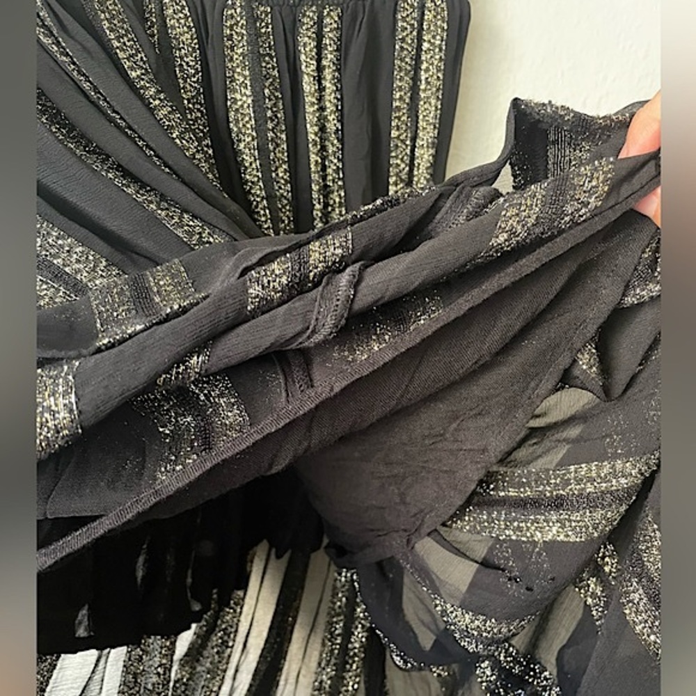 FREE PEOPLE “Carmen Lurex” Metallic Stripe Set in “Black/Gold” Print - Picture 14 of 15